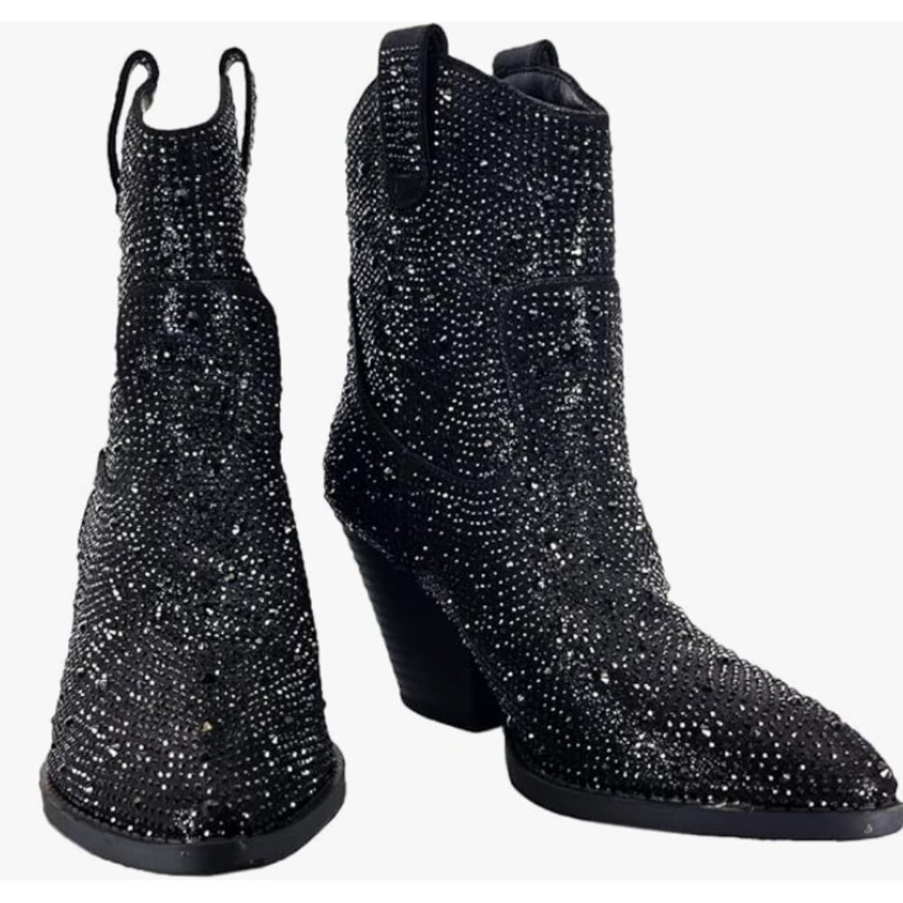 Western Cowgirl Rhinestone Ankle Booties – Pointed Toe, 3" Heel